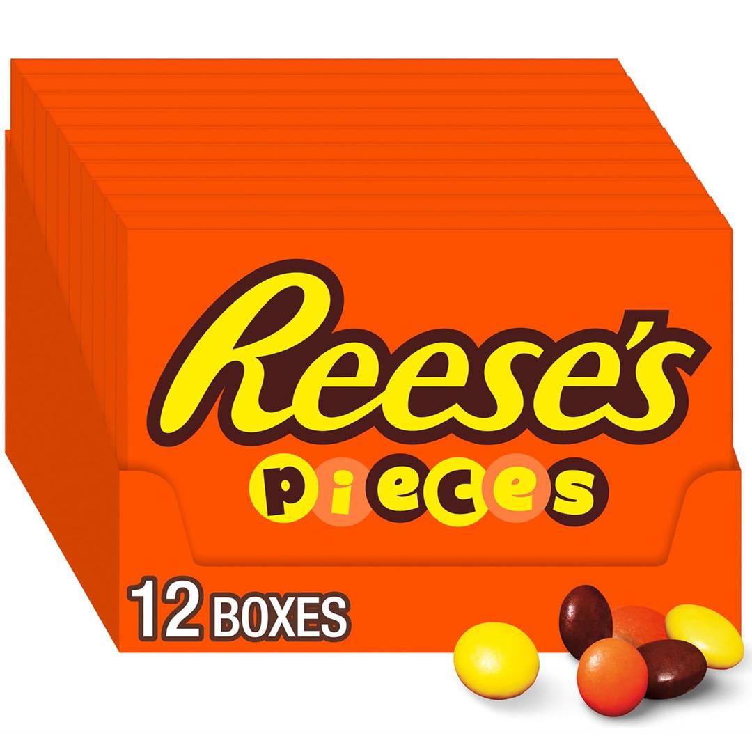 REESE'S PIECES Peanut Butter in a Crunchy Shell, Candy Boxes, 4 oz (12 Count) (EXP 12/01/26)
