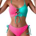 B2prity Women's Sexy Bikini Set Color Block Lace Up 2 Piece Bathing Suit Tie Side Swimsuit (Large)