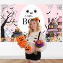 2 x Mocsicka A Little Boo is Almost Due Backdrop Banner Pink Halloween Baby Shower Decorations Backdrop Cute Ghost Castle Little Boo Baby Shower Decorations Photo Booth Props 70.8 x 43.3 Inch