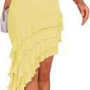 ZESICA Women's 2026 Summer Strapless Bodycon Tube Dress Sexy Off Shoulder Mesh Irregular Ruffle Backless Party Midi Dresses (Yellow, M)