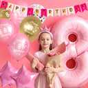 Pink 7th Birthday Decorations for Girls Including Happy Birthday Banner, Number 7 Foil Balloon, 2pcs Star Balloons and 16pcs Happy 7th Birthday Confetti Latex Balloons, Girl Birthday Party Favors