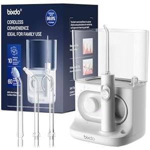 bixdo Water Flosser - Cordless Compact Countertop Water Flosser, 22OZ Reservior with 10 Pressure Settings for Adults and Kids, Home Travel Use, Oral Dental Irrigator for Teeth Gum Braces Cleaning