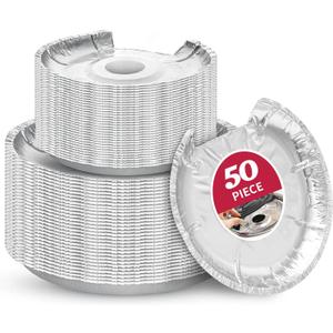 50PC COZZIVITA Round Electric Stove Burner Covers - Stove Top Covers for Electric Stove Thicker Aluminum Foil Burner Liners - Disposable Stove Top Protector (25 * 6 Inch and 25 * 8 Inch)