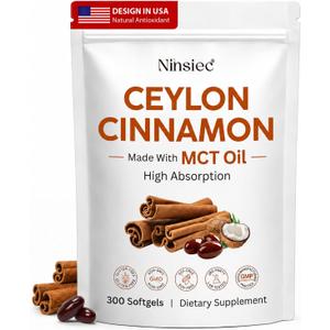 Ninsiec Ceylon Cinnamon with MCT Oil Supplements 1200mg 300 Softgels, BBD: 06-20-2029