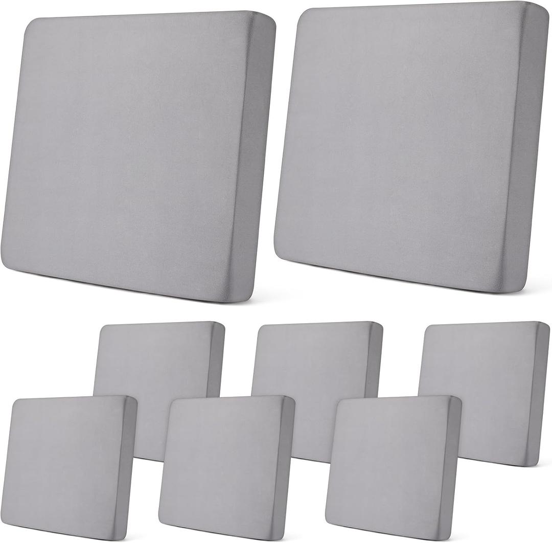 Newwiee 8Pcs Patio Cushion Covers Stretch Outdoor Cushion Cover Replacement for Patio Furniture Sofa Couch Slipcovers, Soft Flexibility Washable Furniture Protector(Waterproof Pure,Light Grey)