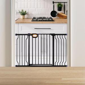 Baby Gate for Stairs 29-52 Inch Wide, Safety Gate for Baby Adjustable Pet Gate with Door Pressure Mounted Gates for Kids Toddler Dogs Extension Kit Indoor Stairway Doorway Black (30.5'' Tall) (29-52'' Wide)