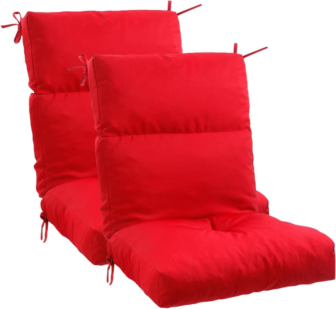 High Back Chair Cushion, 44" x 20" UV Resistant & Water-Repellent Patio Furniture Chair Pads with Non-Slip Ties for Rocking Chairs, Adirondack, Dinning Chairs, Wine Red, 2Pcs
