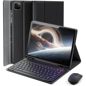 TUNKARMOR for iPad Air 13 inch (M2-2024, M3-2025) Case Keyboard and iPad Pro 12.9 inch (6th, 5th, 4th, 3rd Generation) Keyboard Case Built-in Pencil Holder with Mouse - Black
