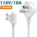 AGVEE 10ft TV Power Cord, 90 Degree Angled L-Shaped UL Listed 2-Prong AC Power Cable IEC C7 C8 Compatible with Samsung LG Sony Insignia Apple TV LCD LED, Vizio Roku JBL Partybox, White