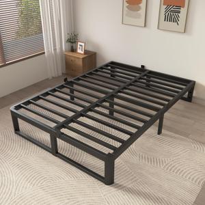 ZTH Full Size Bed Frame 12 Inch, Metal Full Bed Frame No Box Spring Needed, Heavy Duty Steel Support, Storage Space, Headboard Compatible, Easy Assembly, Noiseless, Rounded Legs, Black
