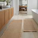 JIUZHEN Set of 2 Waffle Bath Mats Non Slip Waffle Bathroom Runner Rug Washable Boho Runner Bath Rugs Super Absorbent Shower Mat for Bathroom Kitchen Hallway Laundry, 20" x 32" +24" x 60", Brown