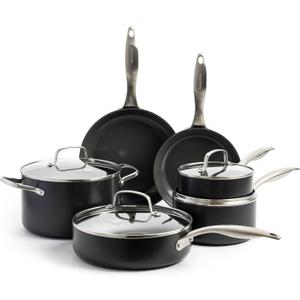 GreenPan Canterbury Hard Anodized Healthy Ceramic Nonstick, 10 Piece Cookware Pots and Pans Set, PFAS-Free, Dishwasher Safe, Oven Safe, Black