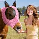 Chunful 6 Pcs Horse Fly Masks with Ears Smooth and Comfortable Mesh Fly Mask Elasticity Breathability UV Protection Horse Face Covering for Riding Supplies(Pink Bow,Medium)