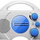 Portable AM/FM Shower Radio, Waterproof Hanging Bathroom Radio Built-in Speaker, Adjustable Volume with Rotating Knob, Battery Operated for Bathroom, Kitchen, Outdoor