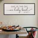LuZhiQiang Give Us This Day Our Daily Bread Wall Decor 40"15" Matthew 6:11 Bible Verse Sign Dining Room Kitchen Scripture Quotes Large Wood Framed Hanging Decor Art (Black)
