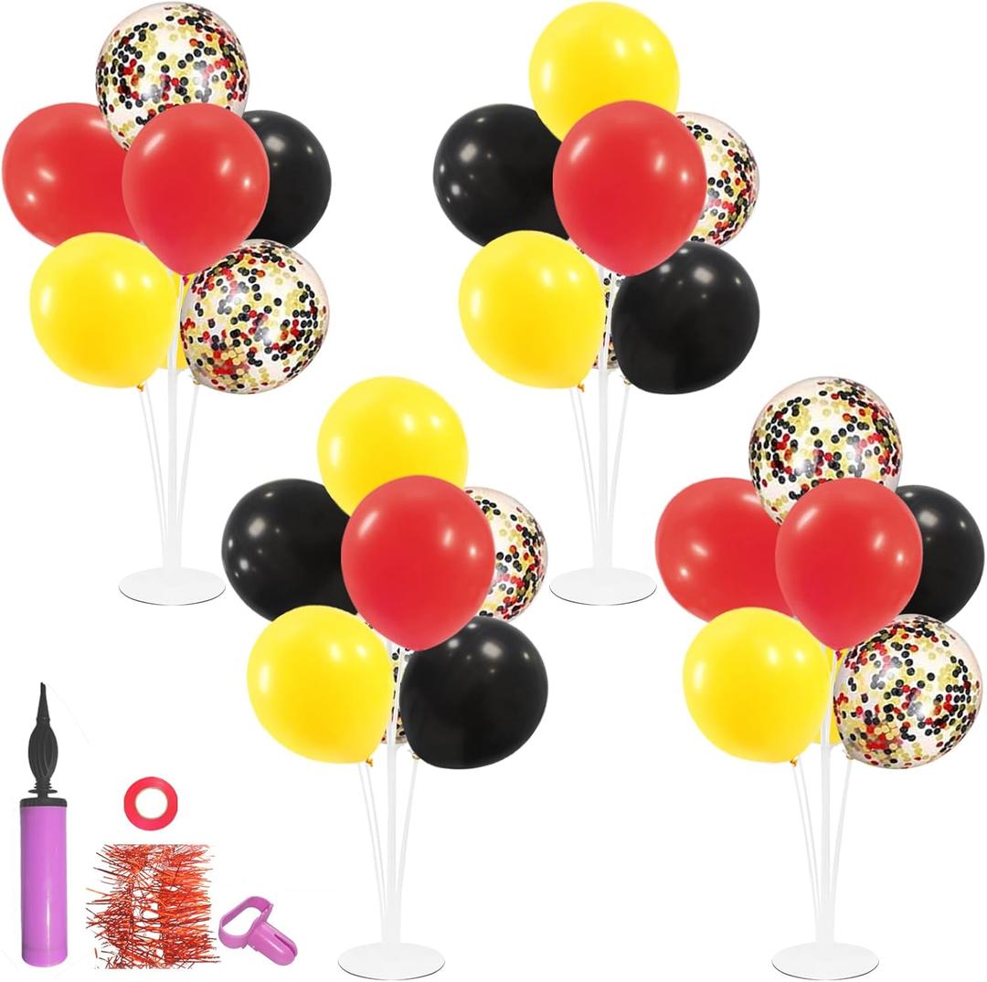ZJDHPTY Red Yellow and Black Balloon Stand Centerpiece Table Decorations for Mouse Birthday Movie Night Party Decorations(Red yellow black Set 4)