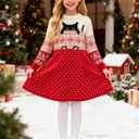 Funnycokid Little Girls Christmas Dress Xmas Knitted Sweater Dress Long Sleeve, 4-5T, A1 Christmas Cat