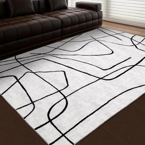 YIHOUSE Abstract 6'x9' Black and White Rug- Washable Area Rug for Living Room Bedroom, Large Modern Non-Slip Ultra-Thin Rug Home Decor,Abstract,6x9ft