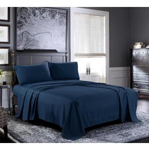 Pure Bedding Bed Sheets - Queen Sheet Set [4-Piece, Navy] - Hotel Luxury 1800 Brushed Microfiber - Soft and Breathable - Deep Pocket Fitted Sheet, Flat Sheet, Pillow Cases