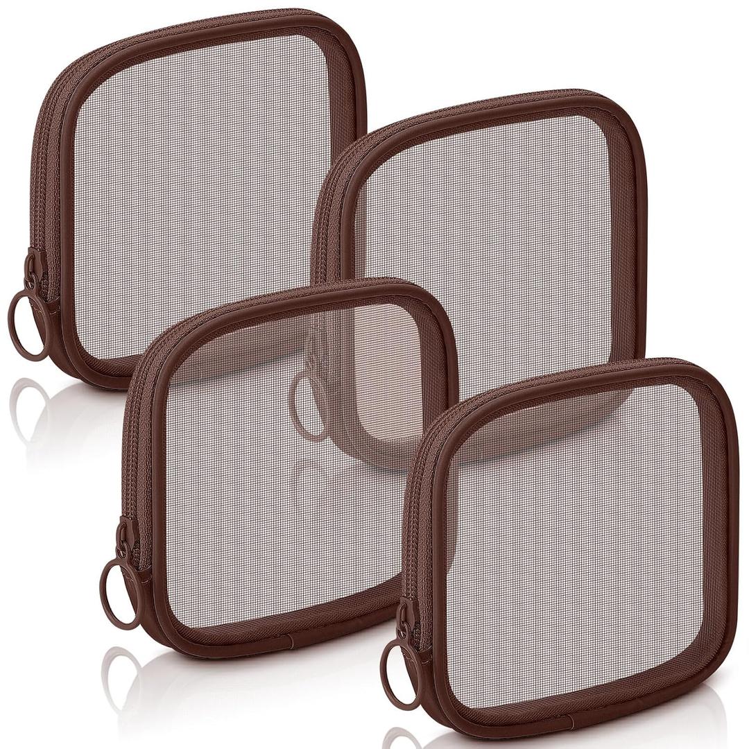 Weewooday 4 Pcs Mesh Makeup Bag Mesh Cosmetic Bag Travel Toiletry Pouch with Zipper Mini Makeup Cosmetic Purse for Daily Accessory (Small,Brown)