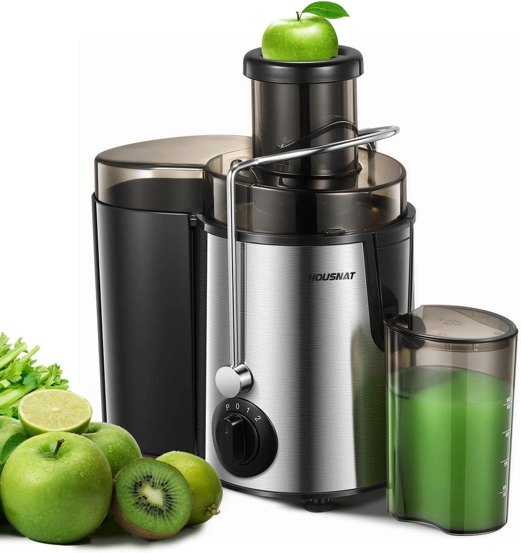 Juicer Machine, HOUSNAT Centrifugal Juicer, Extractor Max Power 800W Juice, 65MM Chute for Whole Fruit and Vegetables, Juice Extractor with 3 Speeds Quick Juicing, Easy to Clean, BPA Free, Silver