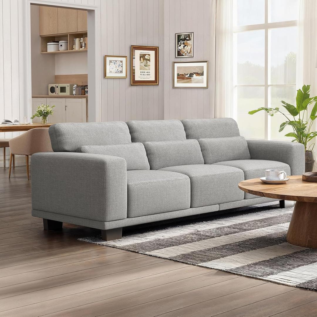 Marsail 89" Sofa, 3 Seater Couch for Living Room, Modern Sofa with Deep Seats Supportive Cushion and Wide Armrests, Easy to Clean with Removable Covers, Linen Fabric, Grey, ONLY PILLOWS