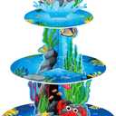 Under The Sea 3 Tier Ocean Cupcake Stand - First Birthday Decorations for Boy - Shark & Mermaid Party Supplies
