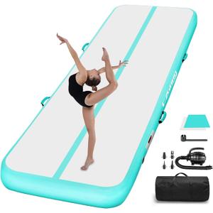 Air Mat Tumble Track, Gymnastics Mats Tumbling Track with Electric Air Pump for Home Use Cheerleading Training Kids Gym Yoga (6.6ftx3.3ftx4inch, Green)