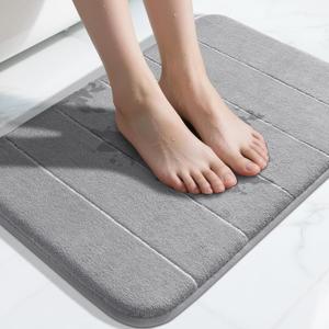 Yimobra Memory Foam Bath Mat, Super Soft Absorbent Bathroom Rug Non Slip 24x17 Inch, Quick Dry, Machine Washable Floor Carpet for Tub Shower, Home Decor Accessories, Gray 