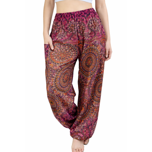 Boho Pants | Harem Pants Women with Pockets | Soft & Breathable Flowy Pajamas | Soft Yoga Pants| Hippie Clothes for Women, Size M