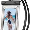 Floating Waterproof Phone Pouch, IPX68 Waterproof Phone Case with Lanyard for iPhone 16 15 14 13 Pro Max Samsung S25 S24 S23 S22, Up to 7", Beach Vacation Essentials, Glitter Silver