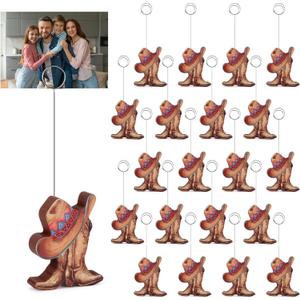 YLOLUL 20 Pcs Cowboy Boots Photo Holder Wooden Table Number Holders Cowboy Balloon Place Card Holder Cute Picture Number Sign Stands for Western Party Birthday Wedding Anniversary Party