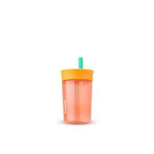 Owala Kids Insulation BPAFree Plastic Tumbler with Spill Resistant Flexible Straw, Easy to Clean, Kids Water Bottle, Great for Travel, Dishwasher Safe, 15 Oz, Orange and Peach (Watermelon)