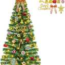 [ 71 Ornaments ] 4 Ft Mini Artificial Christmas Tree with 100 Warm White Light 3D Star Merry Christmas Sign Ball Bow Deer Snowflake Gift Box Timer Battery Operated Xmas Tree for Indoor Home Decoration (Green)