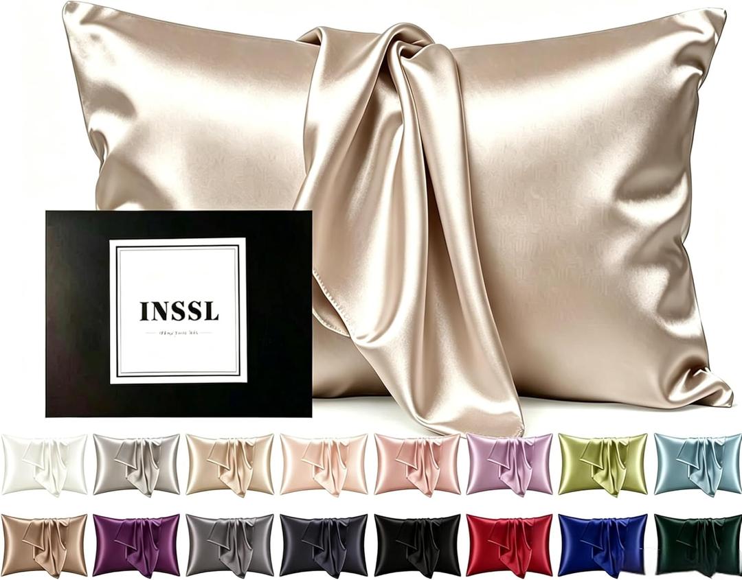 INSSL Silk Pillowcase for Women, Mulberry Silk Pillowcase for Hair and Skin and Stay Comfortable and Breathable During Sleep (Standard, Taupe)26"L x 20"W