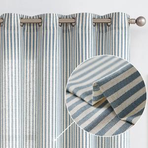 Vangao Linen Striped Curtains for Living Room Bedroom Farmhouse Tickingstripe Light Filtering Window Curtains Printed Drapes Grommet Top 2 Panels Blue W50 x L84 Inch