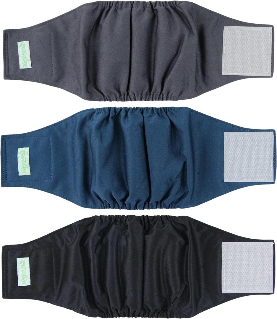 wegreeco Washable Dog Diapers - Washable Male Dog Belly Wrap - Pack of 3 - (Black, Charcoal, Navy, Medium)
