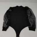 WAYMAKER Women's Mock Turtle Neck Polka Dot Sheer Mesh Puff Long Sleeve Bodysuit Blouses Tops Shirts (Black) L