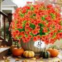 Artificial Flowers for Outdoors, Fall Mums UV Resistant for Thanksgiving Days, Fall, Home Decoration12 Bundles, Orange Green