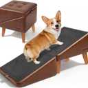 Dog Stairs for Small Dogs 16" H - Upgraded Non-Slip Dog Ramp for Couch, Foldable 2-in-1 Pet Ramp and Ottoman, Pet Stairs for Puppy, Pet Steps with Solid Wood Frame (Brown)