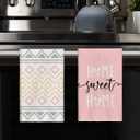Artoid Mode Pink Stripes Home Sweet Home Boho Kitchen Towels Dish Towels, 18x26 Inch Wedding Decoration Hand Towels Set of 4