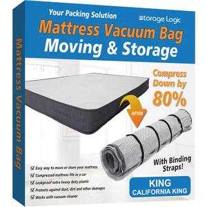 Storage Logic Foam Mattress Vacuum Bag with 4 Adjustable Packing Straps for Moving, Storage, Shipping, Vacuum Seal Mattress Bag with Packaging Straps (King/Cal-King)