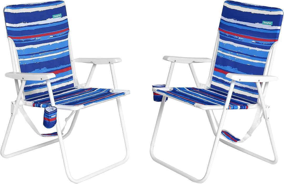 SUNNYFEEL Tall Folding Lawn Beach Chair Lightweight, Portable Sand Chair for Adults Heavy Duty 300 LBS with Cup Holders, Foldable Camping Lawn Chairs for Camp/Outdoor/Travel/Picnic/Concert/Sports, 22.05 x 22.05 x 33.85 inches