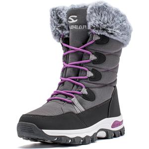 HOBIBEAR Kids Winter Snow Boots Waterproof Outdoor Warm Faux Fur Lined Shoes (1 Little Kid, Grey/New)