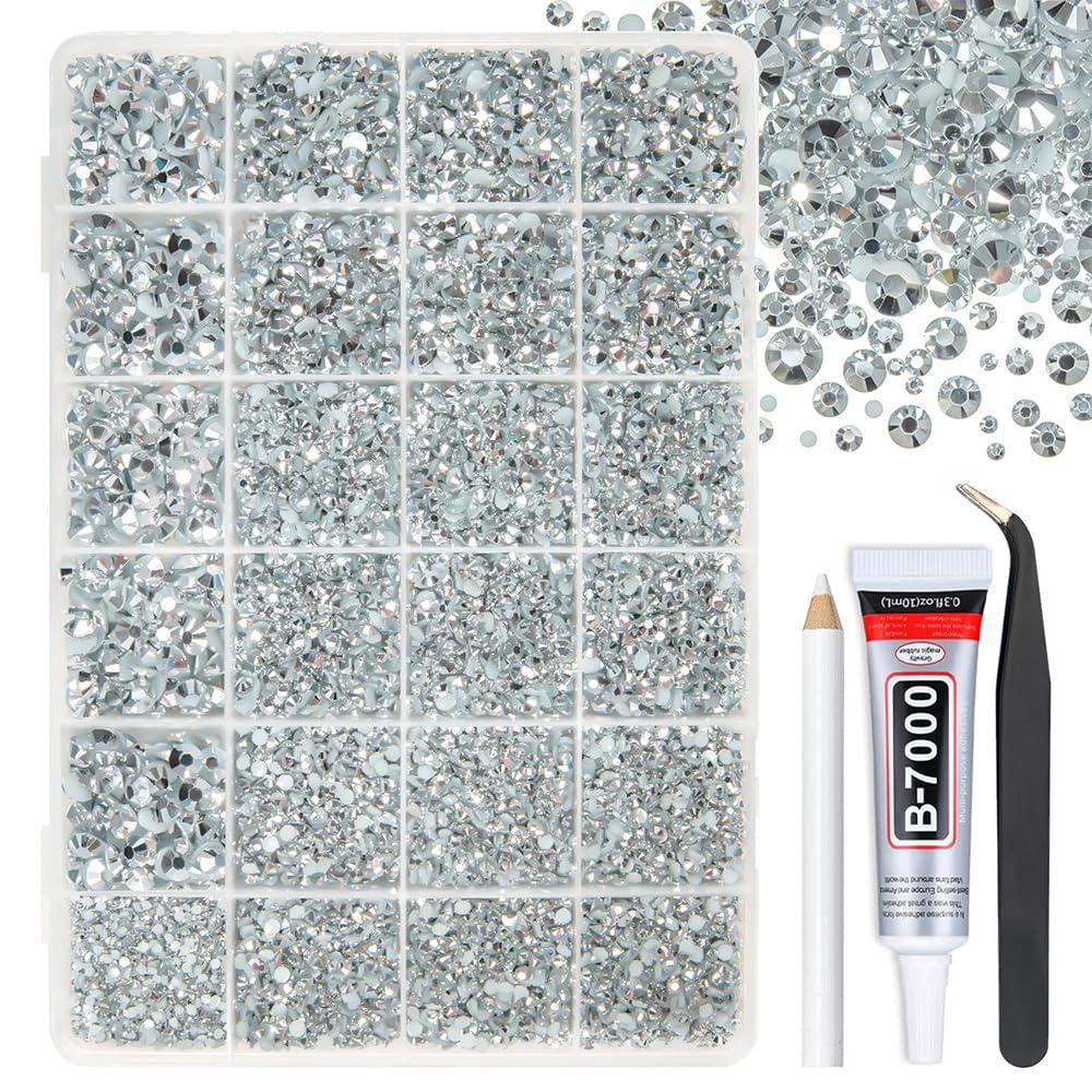 Metallic Silver Resin Rhinestones w B7000 Jewelry Glue for Bedazzling Crafting 2mm 3mm 4mm 5mm 6mm Flatback Stones Diamonds Gems for Nails Face Eye Makeup Tumblers Bottles Crafts Clothes Shoes (Jelly Ab)