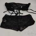 Verdusa Women's Floral Lace 2 Piece Outfits Tie Front Crop Cami Top with Mini Shorts, Black, M 