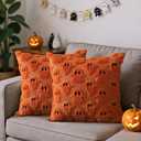 Fall Halloween Ghost Throw Pillow Covers 18x18 Set of 2 - Cute Ghost Horror Decor Pillow Cases - Faux Fur Decorative Pillows for Home Couch - Spooky Hallowen Party Decorations Indoor - Orange