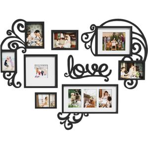 HELLO LAURA-Picture Frame Collage Large Wall Hanging Photo Frames Elegant Heart Collage Frame Gifts for Family Friends 4x6 inch Home Wall Decor Gallery Display (Black -Heart Shape)