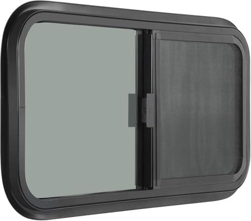 OUTPRIZE Horizontal RV Window, 30" W x 20" H Tinted Sliding RV Window with Net Screen and Trim Ring, Suitable for 15/16" or 1-3/8" and Slightly Thicker Up to 1/16" Walls, DOT Approved