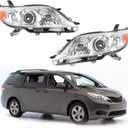 munirater Chrome Housing Halogen Headlight Assembly Replacement for 2011-2020 Sienna Driver and Passenger Side